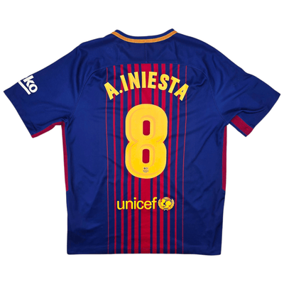 2017/18 Barcelona Home Football Shirt Nike Iniesta