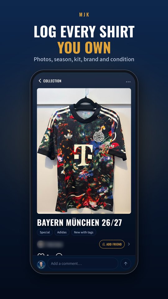 A Bayern Munchen shirt logged in the MJK app