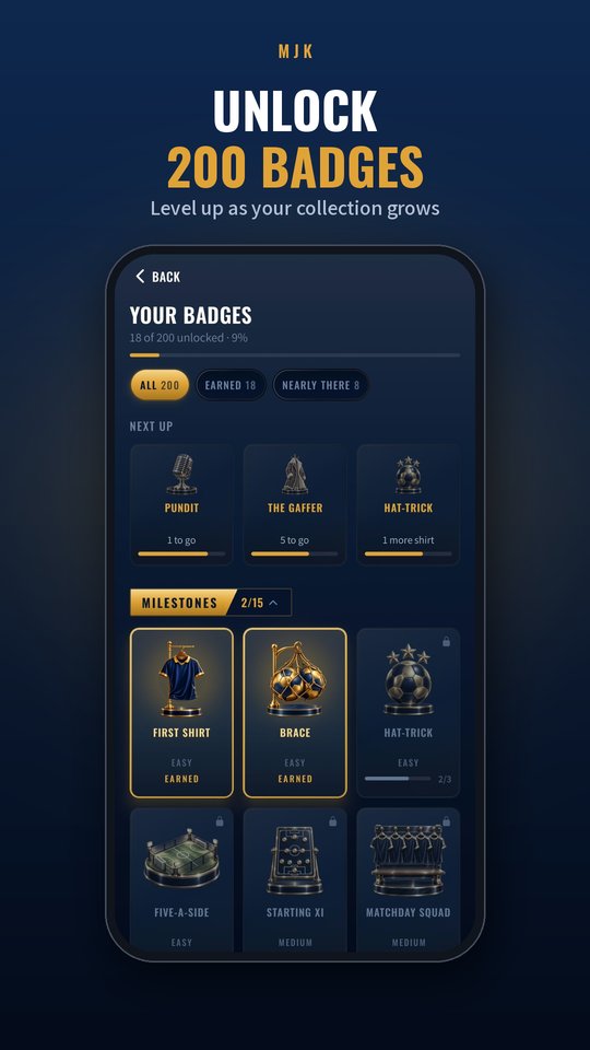 Badges screen showing 200 badges